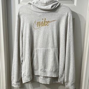 Nike Gold Script Logo Hoodie – Size XL – Oatmeal Heather